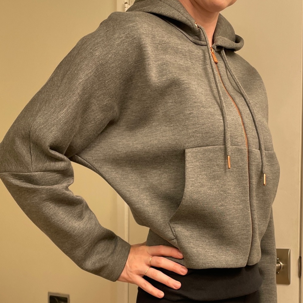 COPY - Sweaty Betty Grey Scuba Full Zip Hoodie w Rose Gold Zipper Size S
